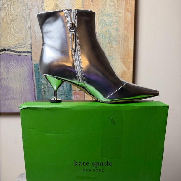 kate spade Shoes - Brand New Kate Spade Silver Garnish Zip Up Ankle Boots Size 9